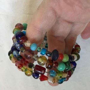 Artisan Multicolor Glass Beaded Coiled Coil Wrap Statement Bracelet